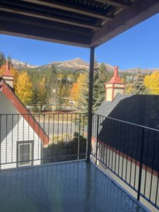 New balcony on 301 looking out to the Snowflake Lift, which is hidden by the lovely autumn leaves.