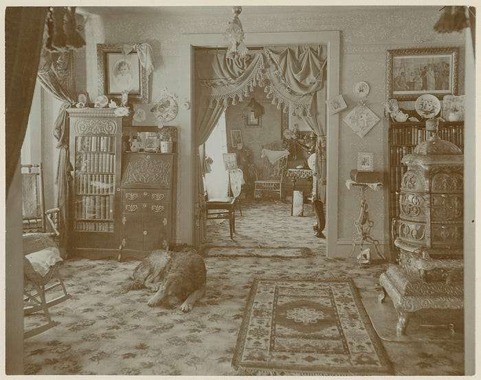 A dog asleep in the parlor room of the Finding house on Main Street, Breckenridge